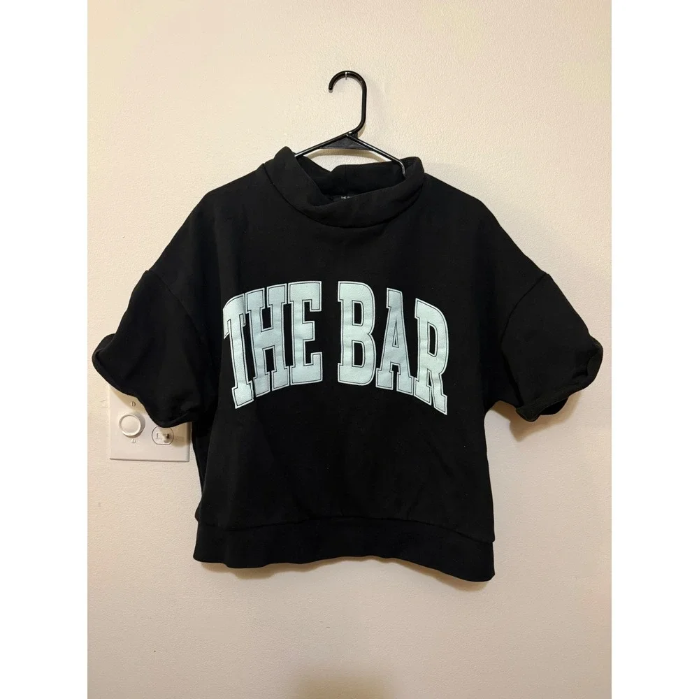 The Bar High Neck Short Sleeve Sweatshirt  Black/Mint Size S Oversized